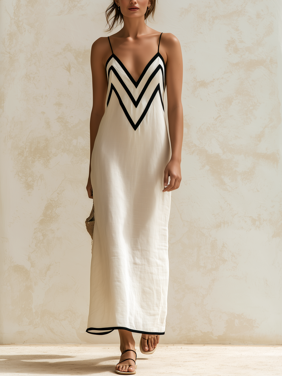 Vestido Maxi Estilo Slip con Ribetes en Contraste - Carlota