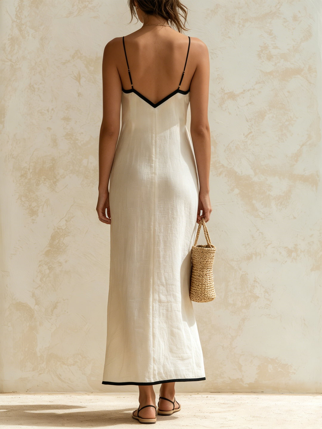 Vestido Maxi Estilo Slip con Ribetes en Contraste - Carlota
