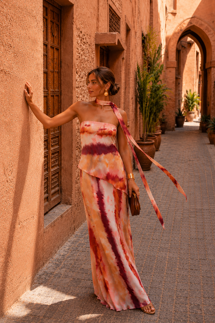 Vestido Largo Estampado de Escote Banda