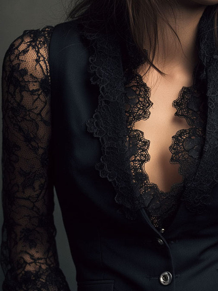 Top Estilo Blazer con Mangas Semi-Transparentes