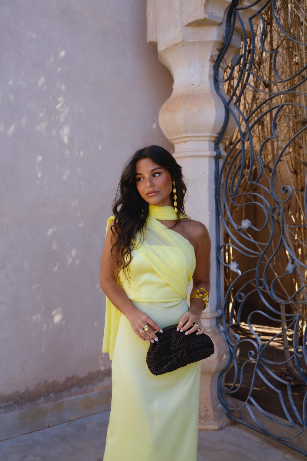 Vestido Largo Amarillo Drapeado