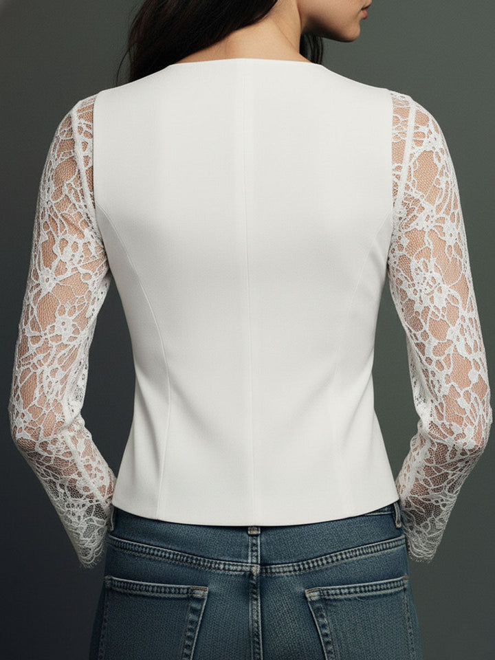 Top Estilo Blazer con Mangas Semi-Transparentes