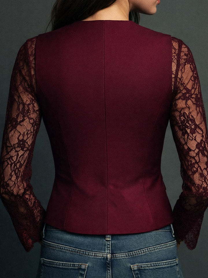 Top Estilo Blazer con Mangas Semi-Transparentes