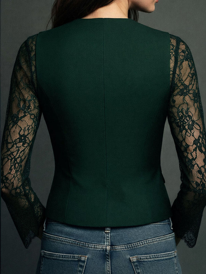 Top Estilo Blazer con Mangas Semi-Transparentes