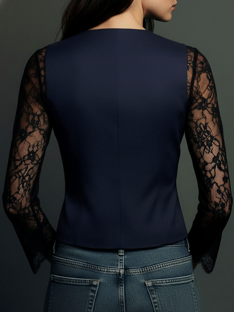 Top Estilo Blazer con Mangas Semi-Transparentes