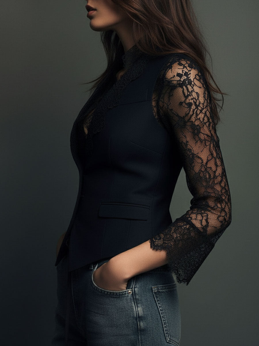 Top Estilo Blazer con Mangas Semi-Transparentes