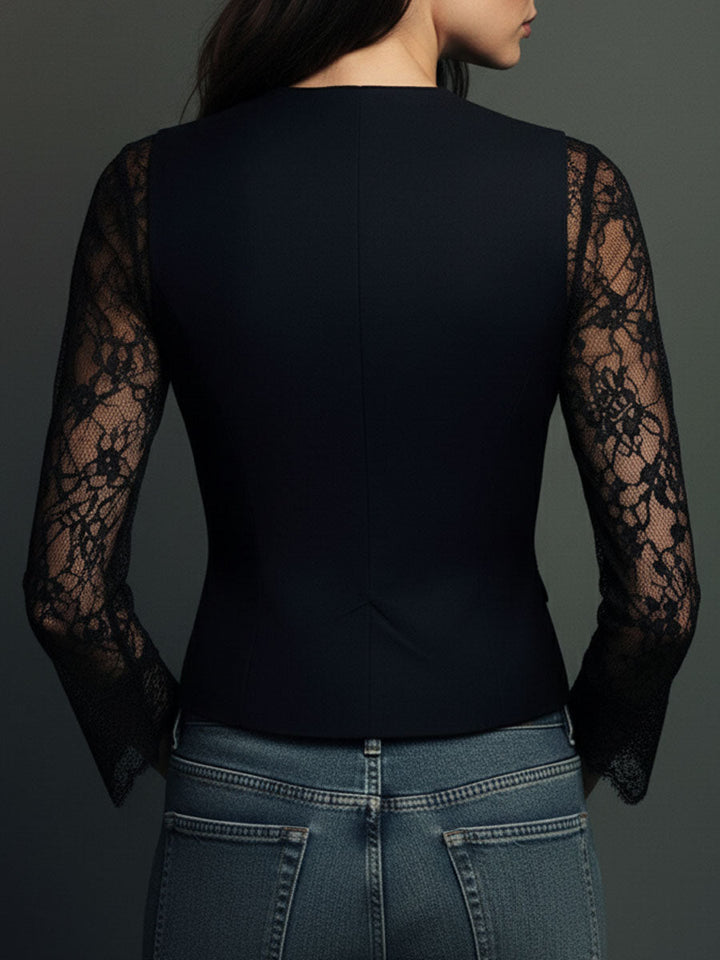 Top Estilo Blazer con Mangas Semi-Transparentes