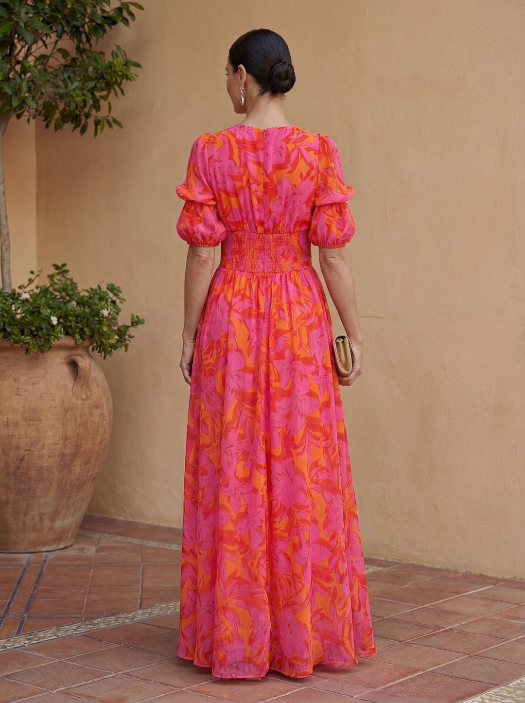 Vestido Largo Estampado de Escote en V