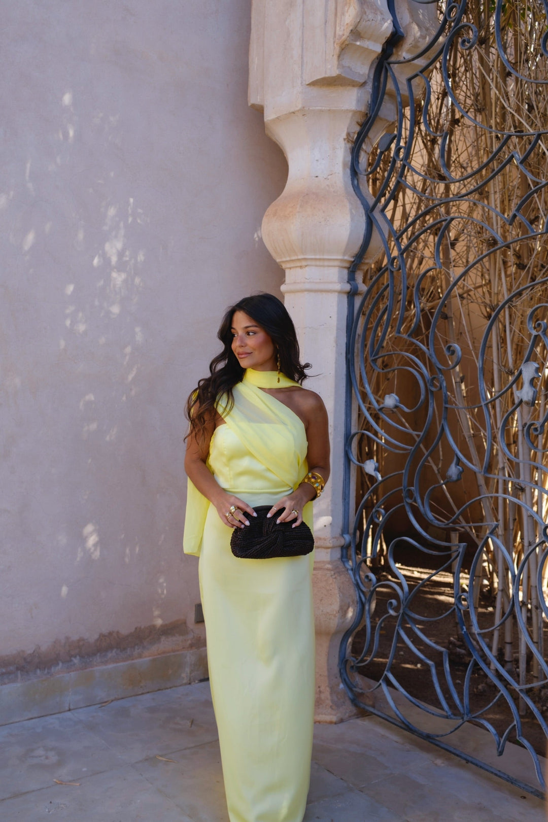 Vestido Largo Amarillo Drapeado