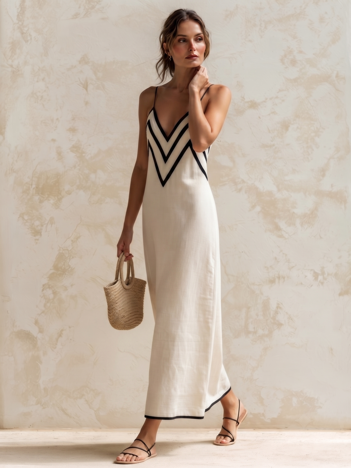 Vestido Maxi Estilo Slip con Ribetes en Contraste - Carlota