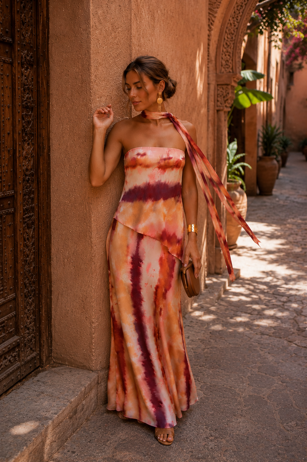 Vestido Largo Estampado de Escote Banda